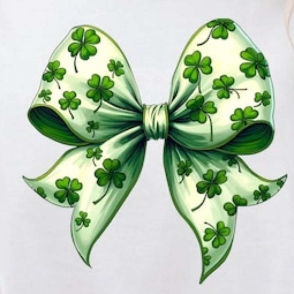 Shamrock Four Leaf Clover Bow Shirt, St Patricks Day Lucky Tee - Picture 2 of 4